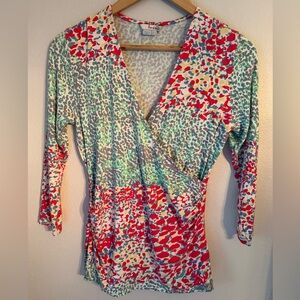 Boden Colorful Faux-Wrap Top Size 8